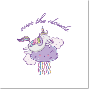 Unicorn over the clouds Posters and Art